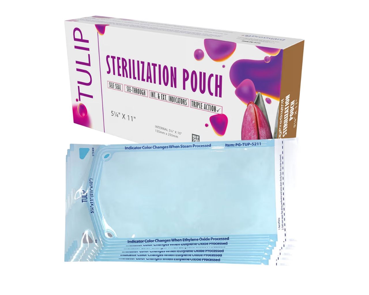 Tulip - Bolsas de Esterilización Autoadhesivas - 5 1/4 x 11 pulgadas, caja de 200