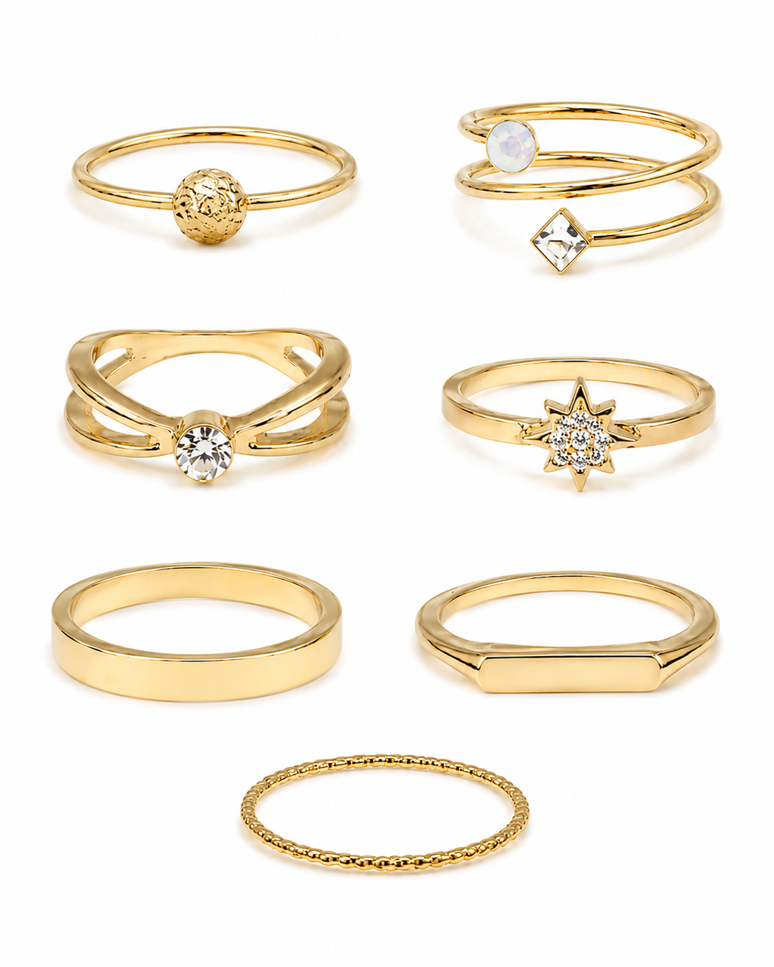 Time and Tru - Juego de 7 Anillos Apilables en Tono Dorado
