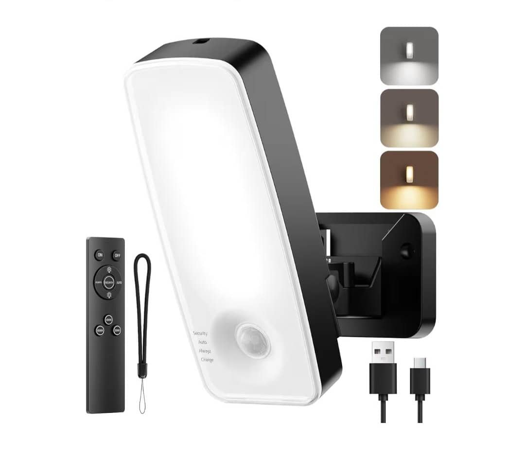 Lámpara LED de Pared con Sensor de Movimiento - Recargable con Control Remoto