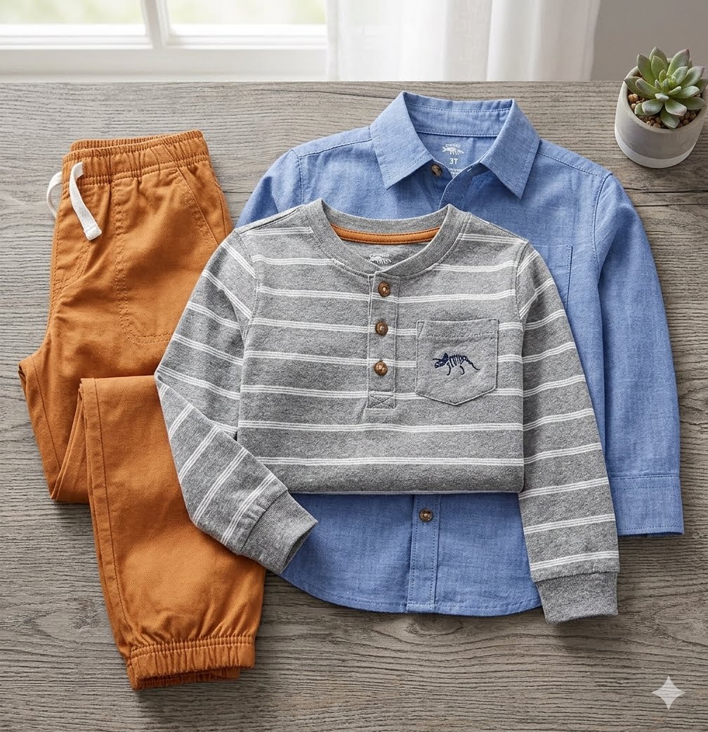 Carter's - Conjunto de 3 piezas para niño - Azul/Gris/Naranja