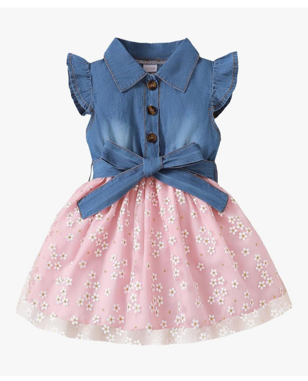 Sweetbaby Vestido Infantil Denim con Falda Floral - Azul/Rosado