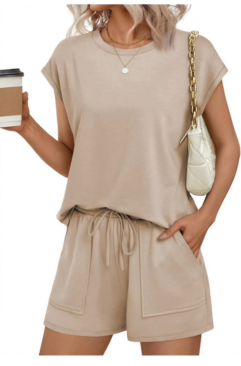 Conjunto Casual de Blusa Sin Mangas y Short - Beige
