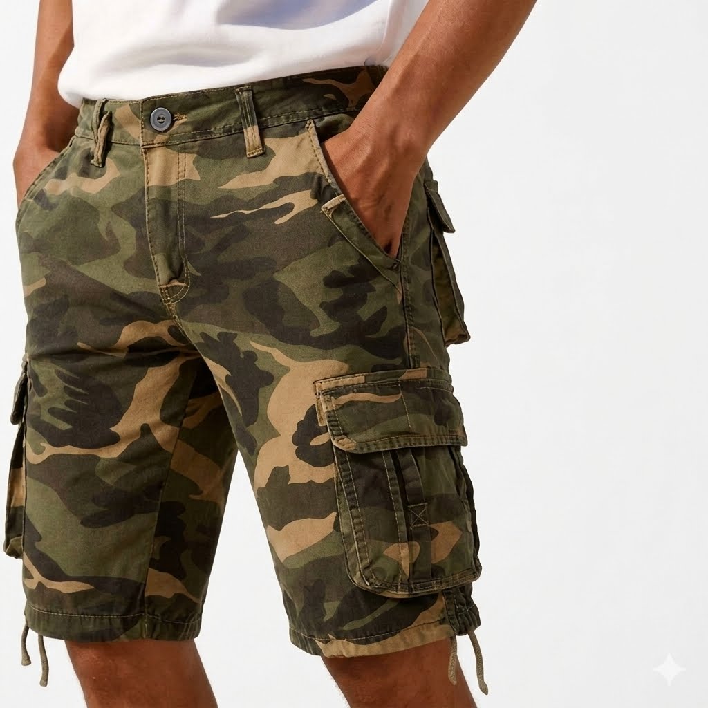 Fabrcox - Bermudas Cargo camuflada para Hombre - Verde/Caqui