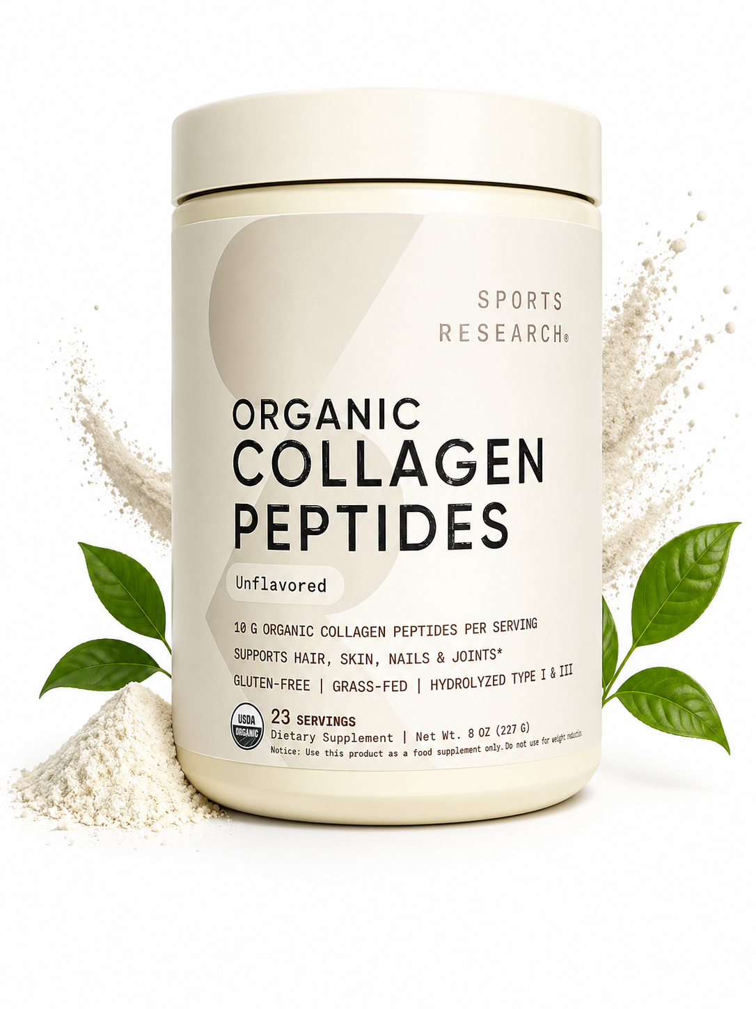 Sports Research - Organic Collagen Peptides - Unflavored 8 oz