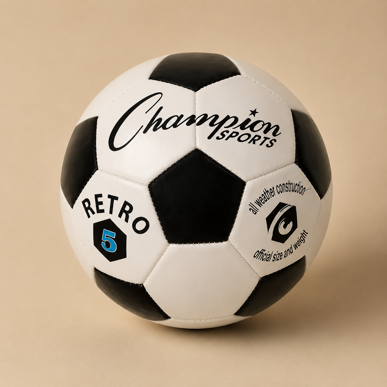 Champion Sports - Balón de Fútbol Retro - Tamaño 5 Blanco/Negro
