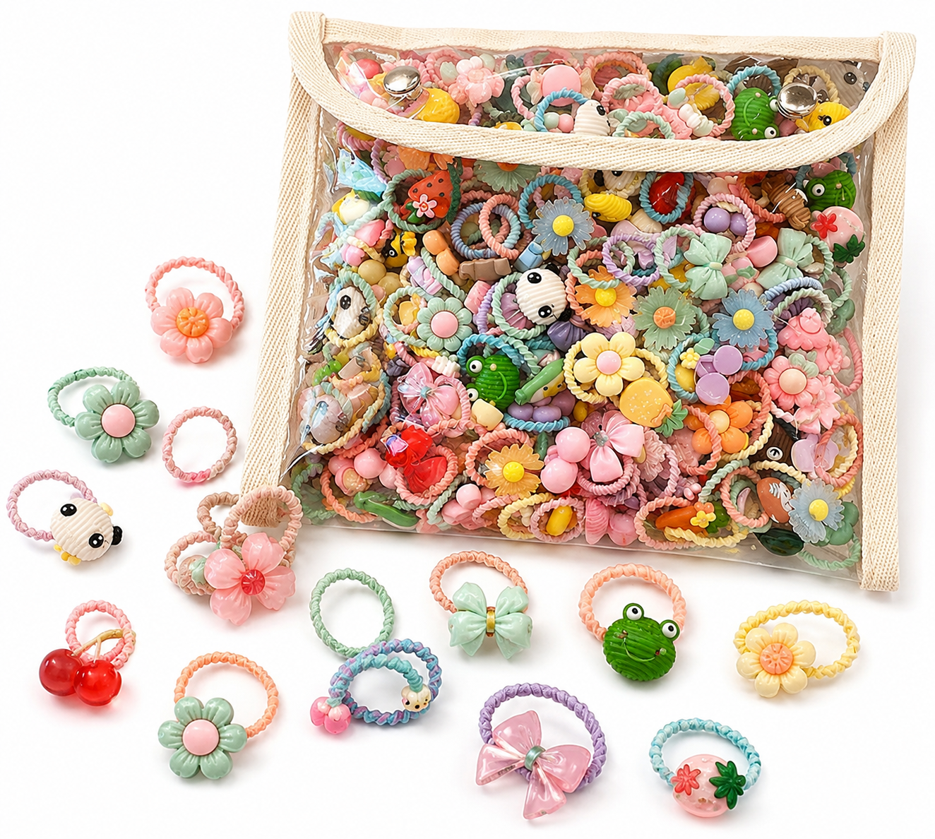 GXGM - Colas de goma Coloridas para niñas - Estuche de 100 pzas.
