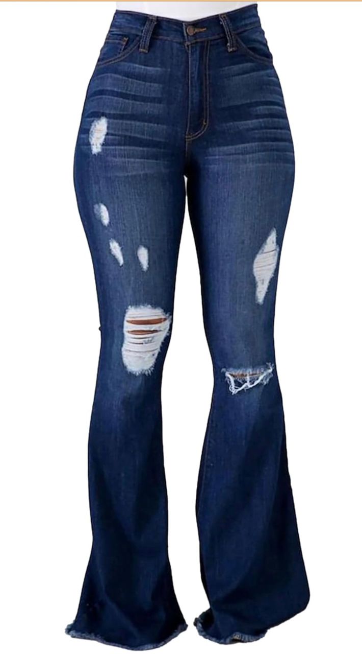 Jeans acampanados rasgados - Azul oscuro