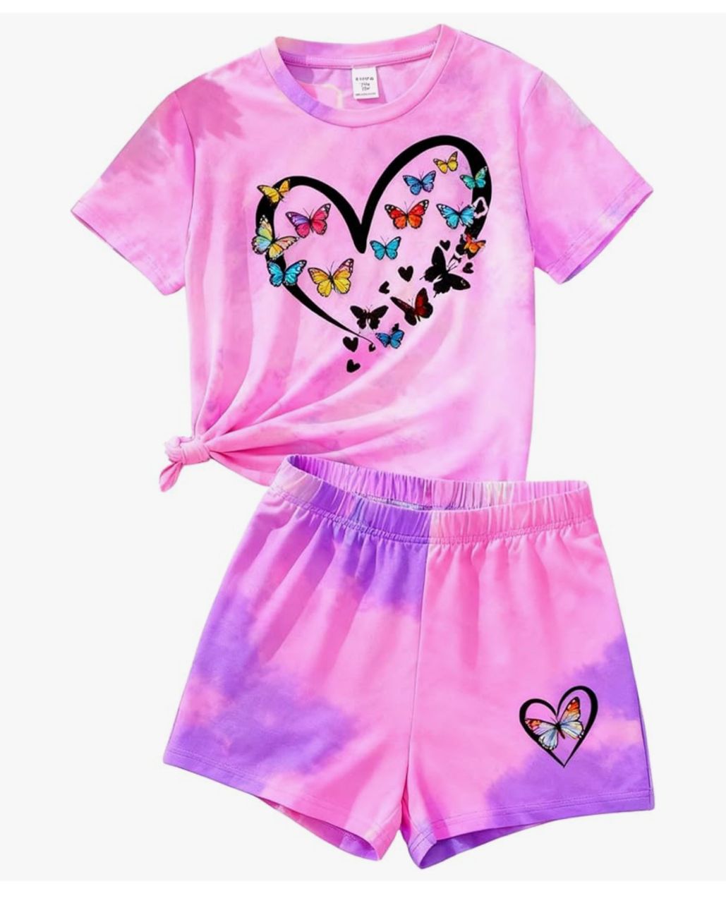 Conjunto Infantil Camiseta y Short - Tie Dye Rosa con Mariposas