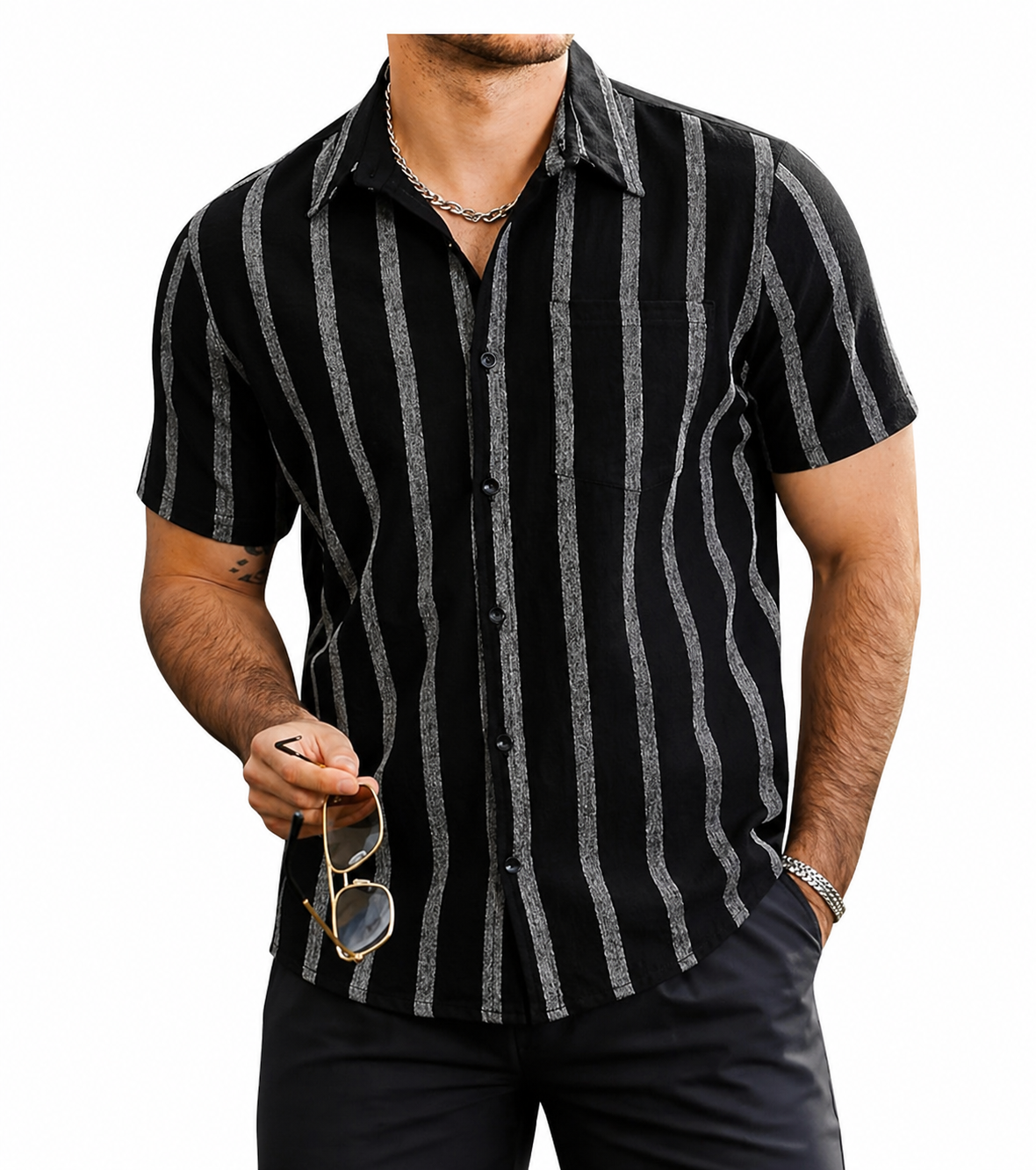 VATPAVE Camisa de verano a rayas para hombre