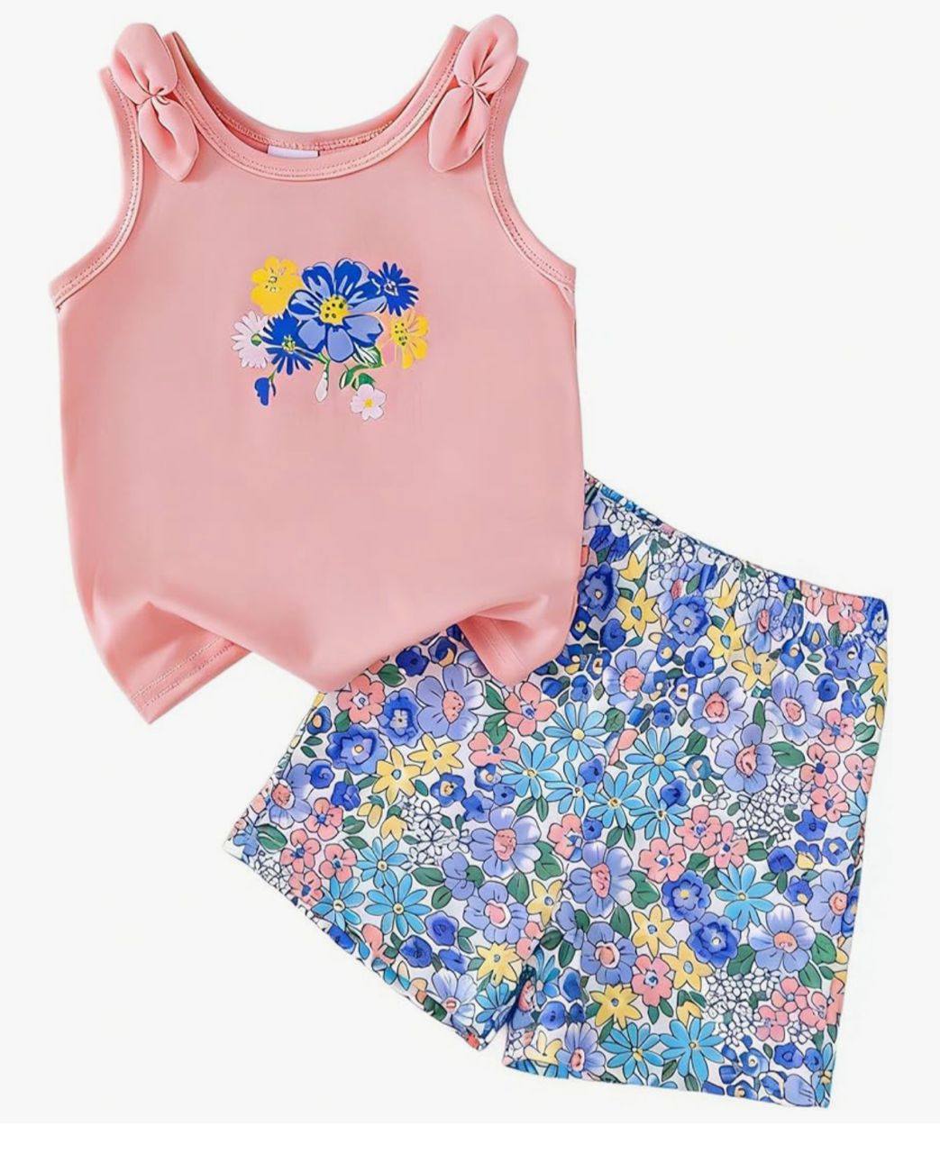 Conjunto infantil blusa y short - Rosa con estampado floral