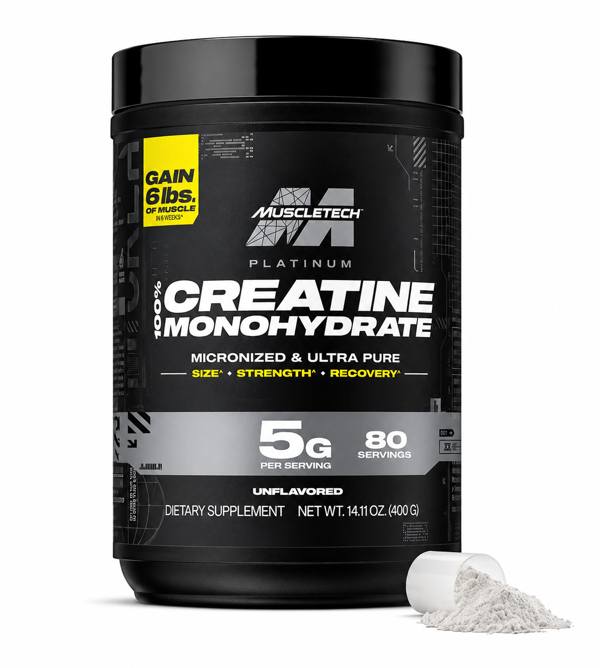 MuscleTech - Platinum 100% Creatine Monohydrate - Sin sabor 400 g (80 porciones)