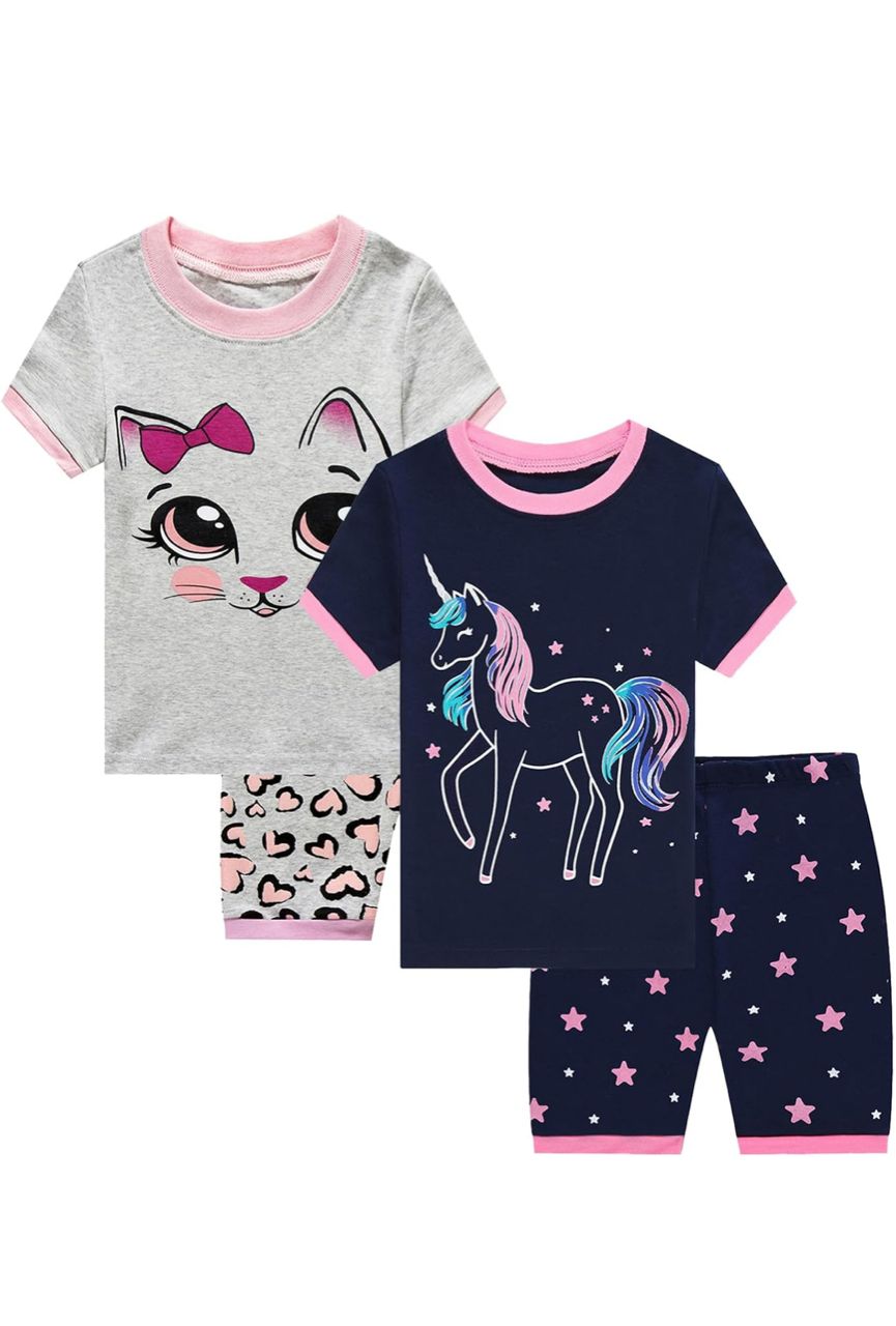 Set de Pijamas Infantil - Unicornio y Gatita 4 Piezas