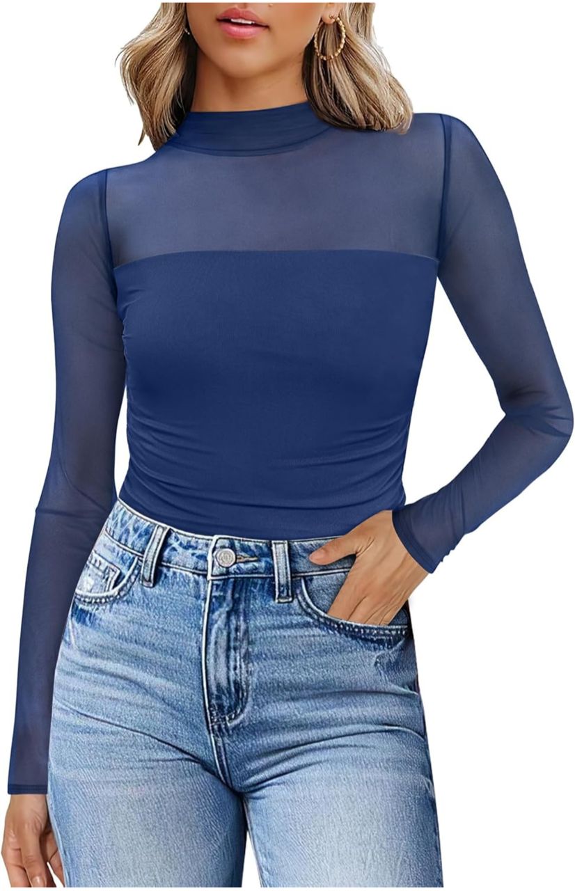 Top ajustado con malla - Azul marino