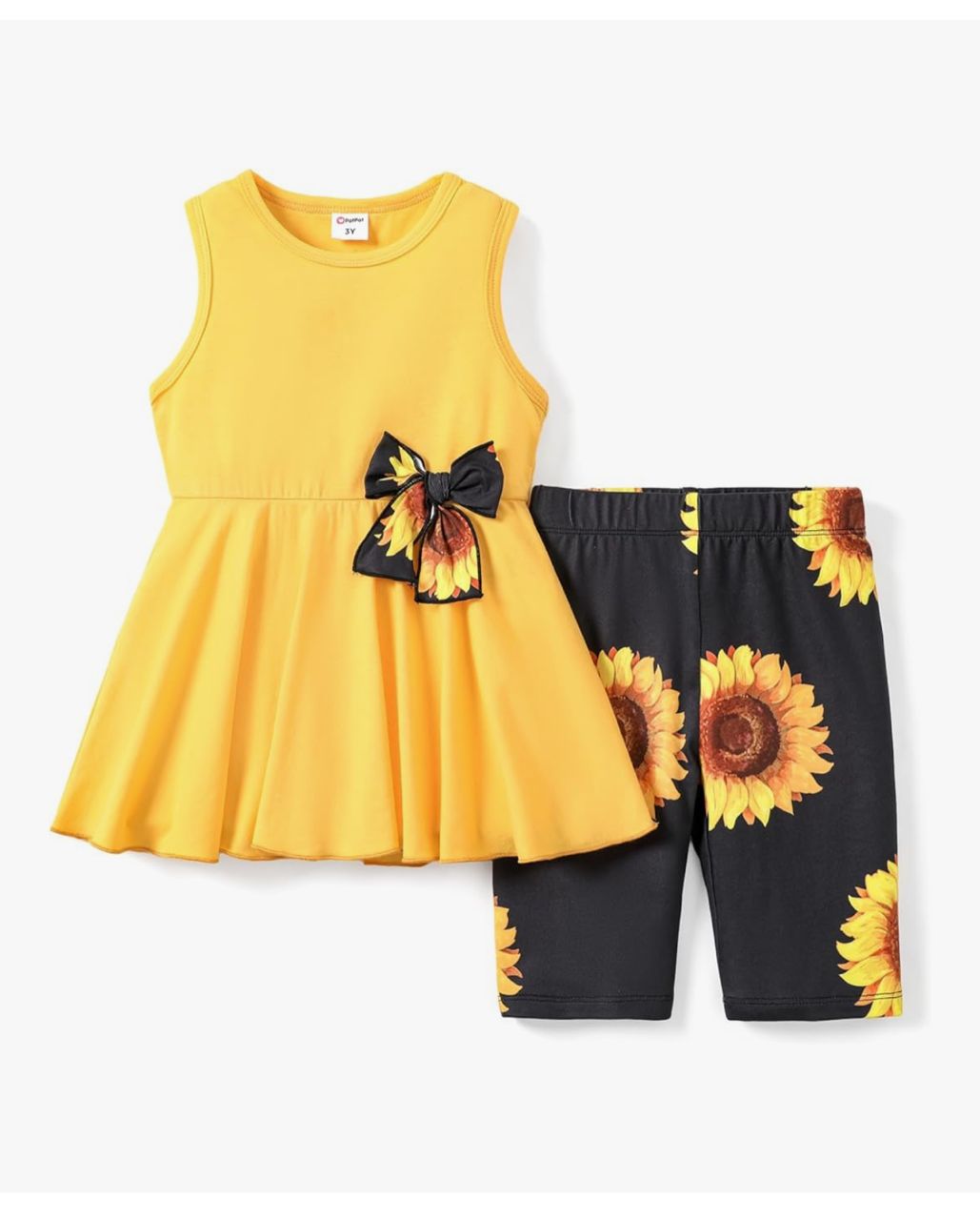 PATPAT Traje de verano de 2 piezas de blusa sin mangas y short biker - Amarillo girasol