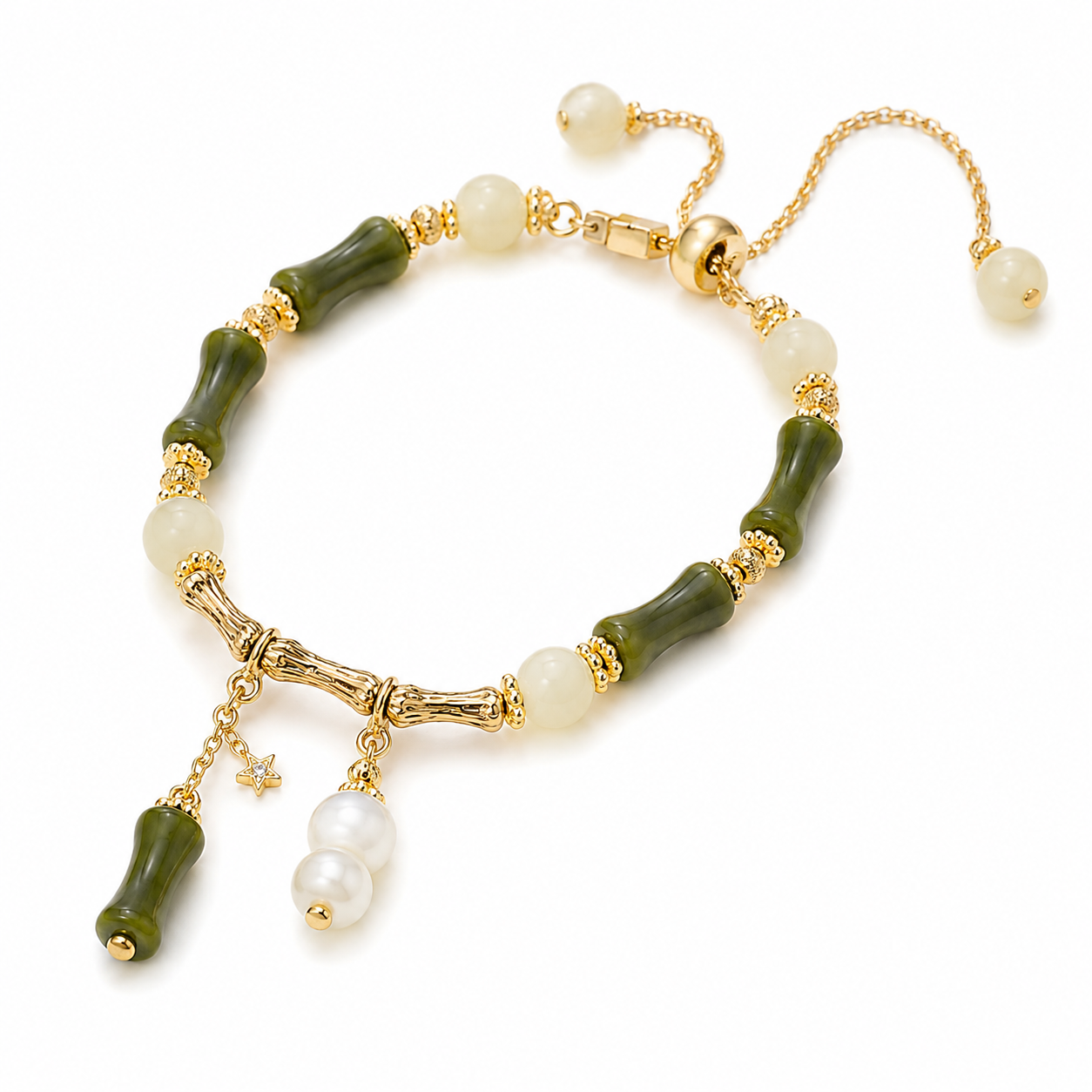 Yatlte - Pulsera de Cuentas de Bambú de Jade Natural