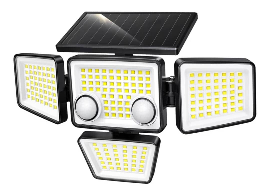 Lámpara Solar LED con Sensor de Movimiento - 4 Paneles Ajustables 3000 lm 188 luces LED