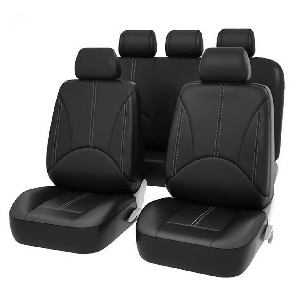 Fundas de Asiento de Auto de Cuero PU universales - 9 Pzas. Negras Impermeables