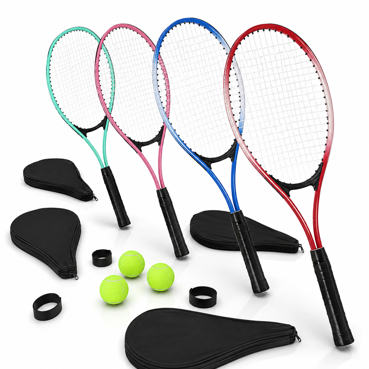 Motionchic - Kit de 4 raquetas para principiantes - 27 pulgadas con 3 pelotas, 4 agarres y 4 bolsas de transporte