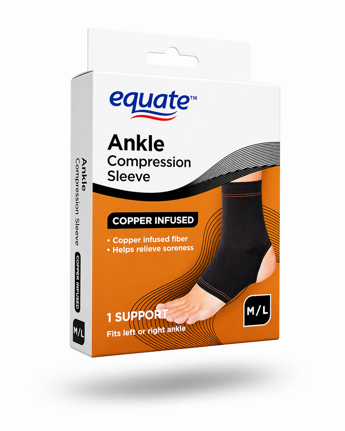 Equate Ankle Compression Sleeve Copper Infused – Soporte de Tobillo con Compresión