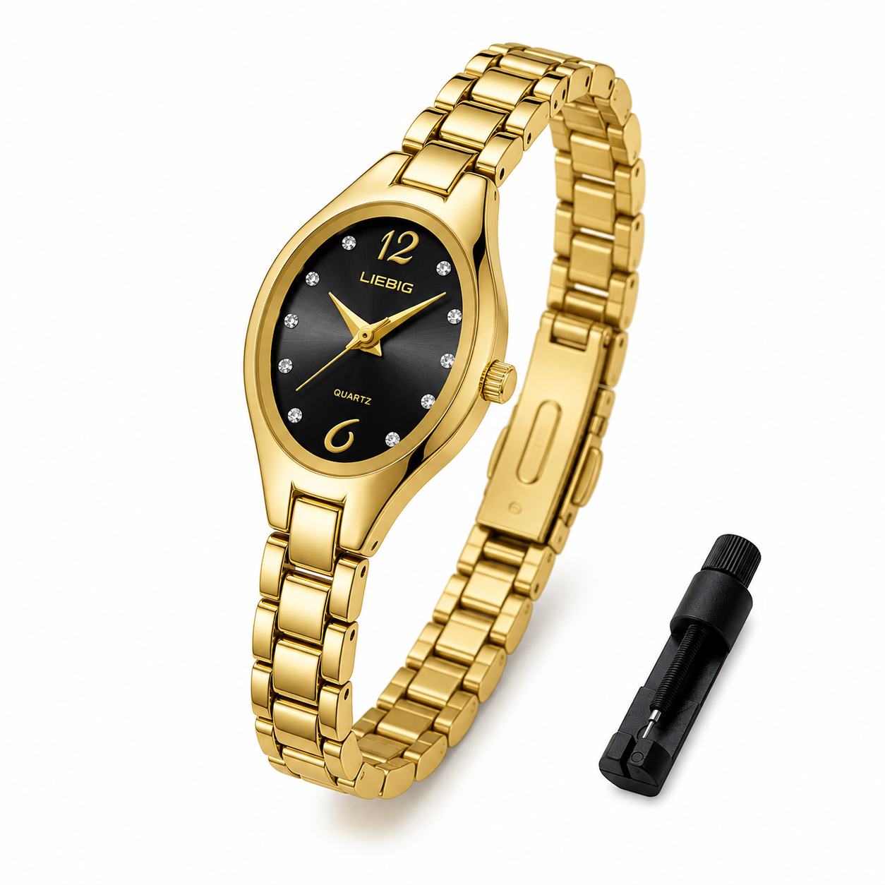 LIEBIG - Reloj Pequeño Dorado y negro para Mujer