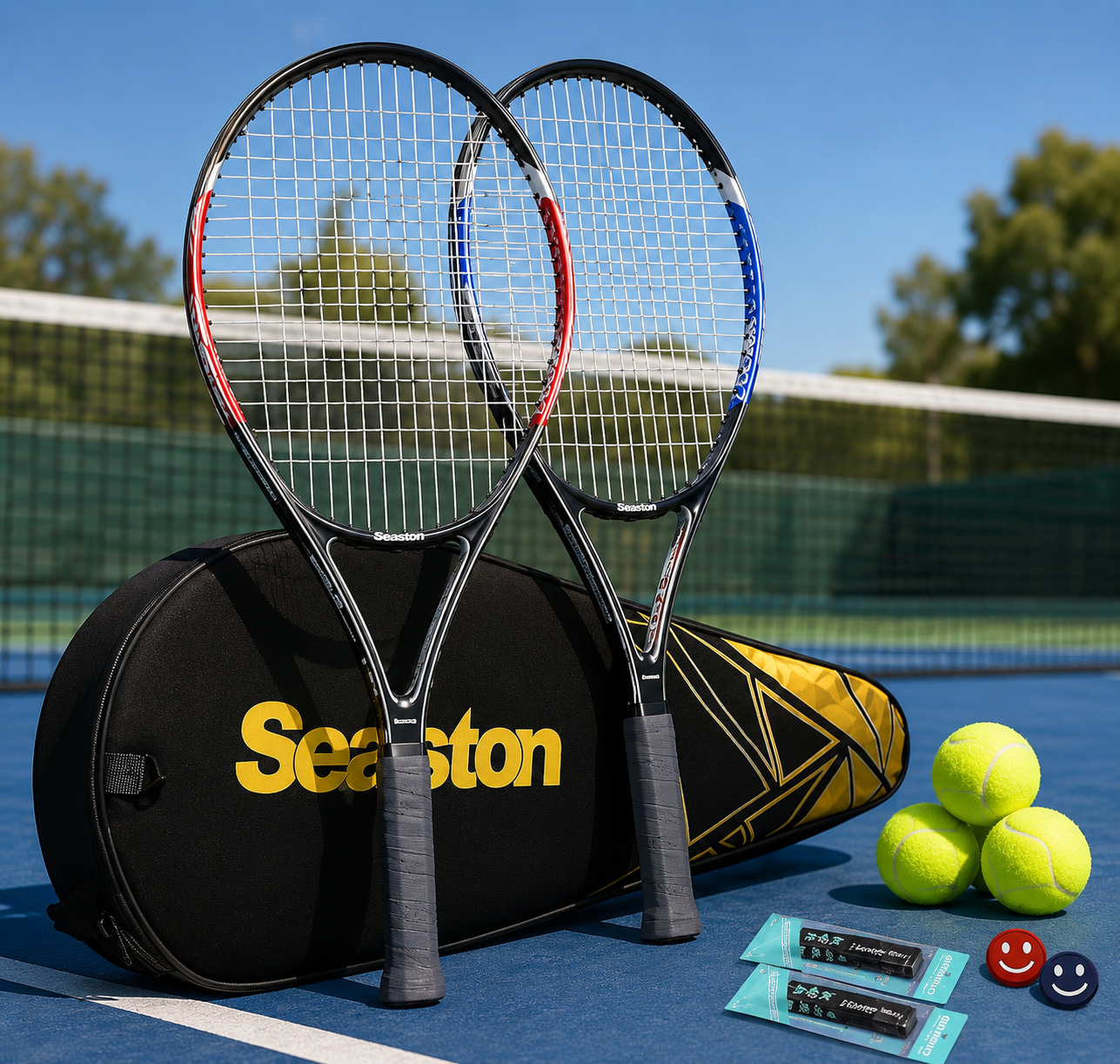 Senston - Raquetas de tenis para adultos - 27 pulgadas - Pack x 2 con 3 pelotas