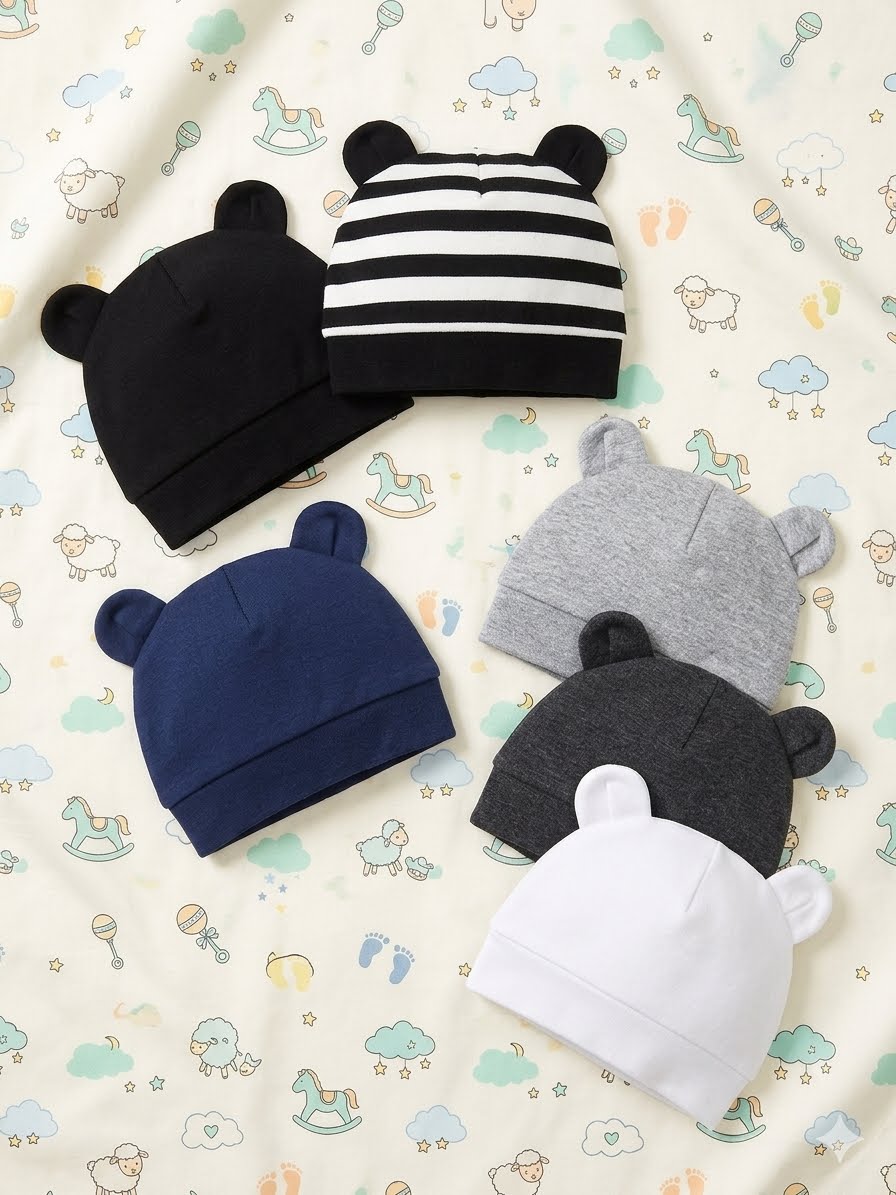 Geyoga - Gorritos de Bebé con Orejitas - Pack Multicolor 6 Piezas