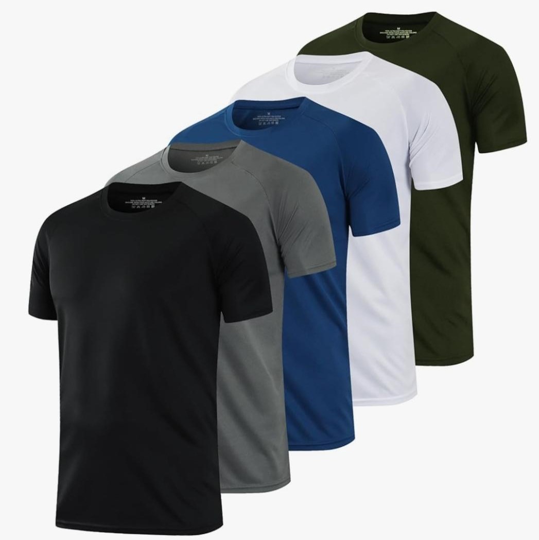HovSiyla - Paquete de 1/5 camisas para correr de hombre