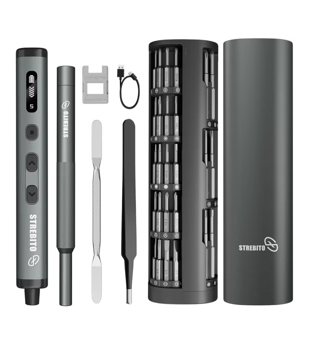 STREBITO - Destornillador Eléctrico de Precisión - Kit Recargable con Puntas y Estuche