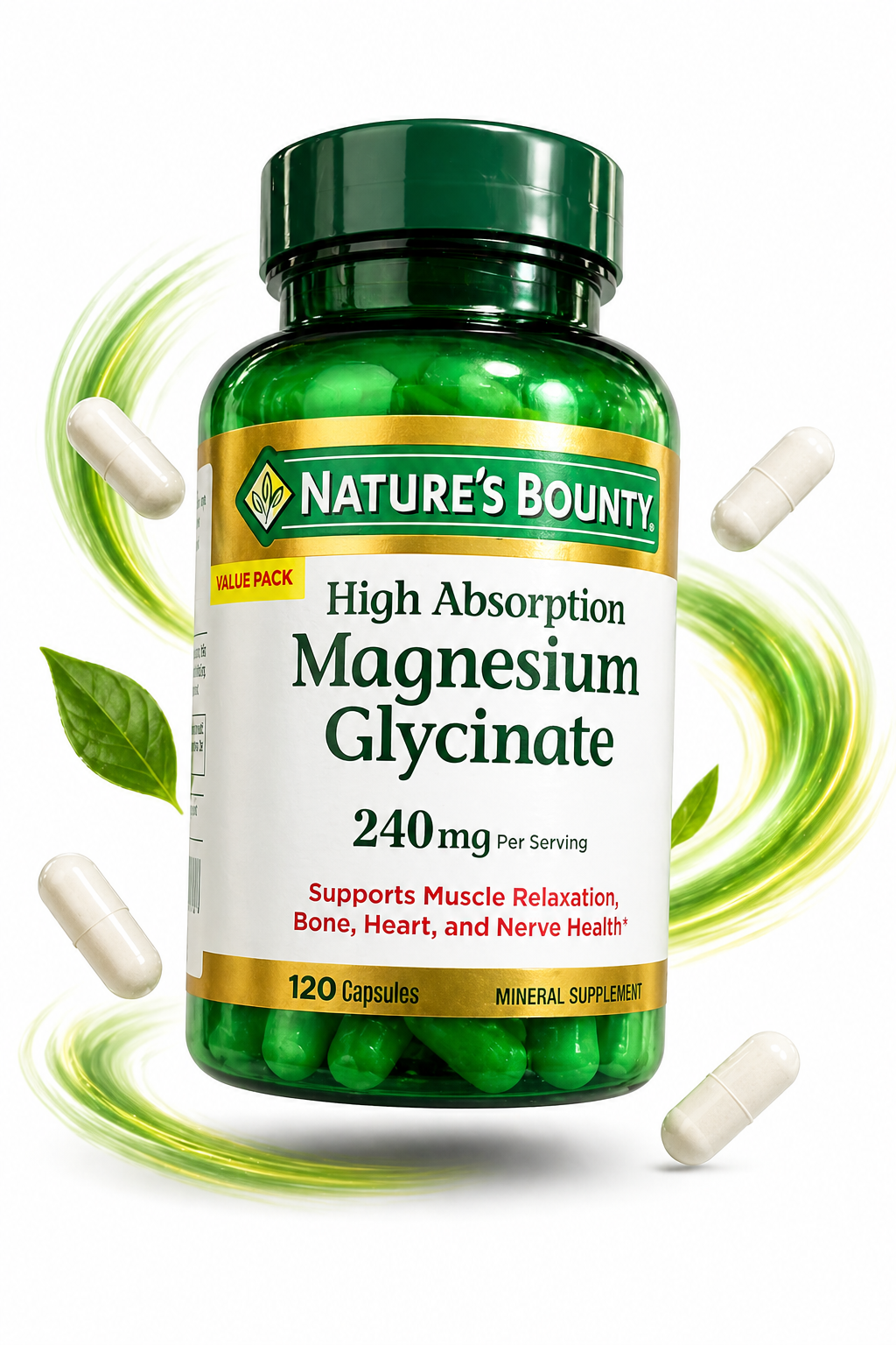 Nature's Bounty - Magnesium Glycinate High Absorption - 240 mg, 120 cápsulas
