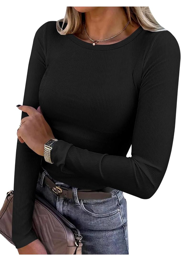 Blusa Manga Larga Acanalada - Negro