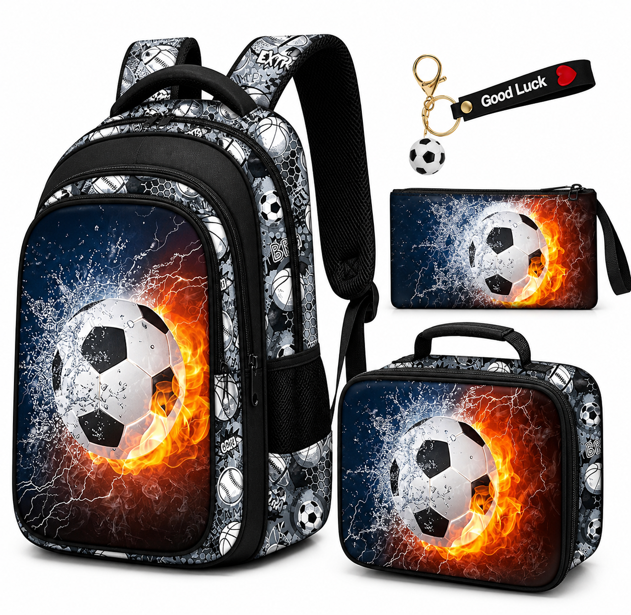 Set  Mochila Escolar de Fútbol para niños - 4 Piezas