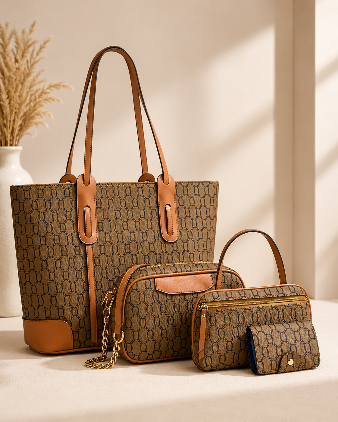 King to Set de 4 Bolsos para Mujer - Marrón/Camel
