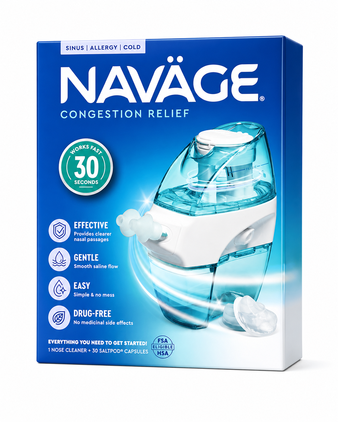 Naväge - Congestion Relief Nose Cleaner - Kit con 30 SaltPod Capsules