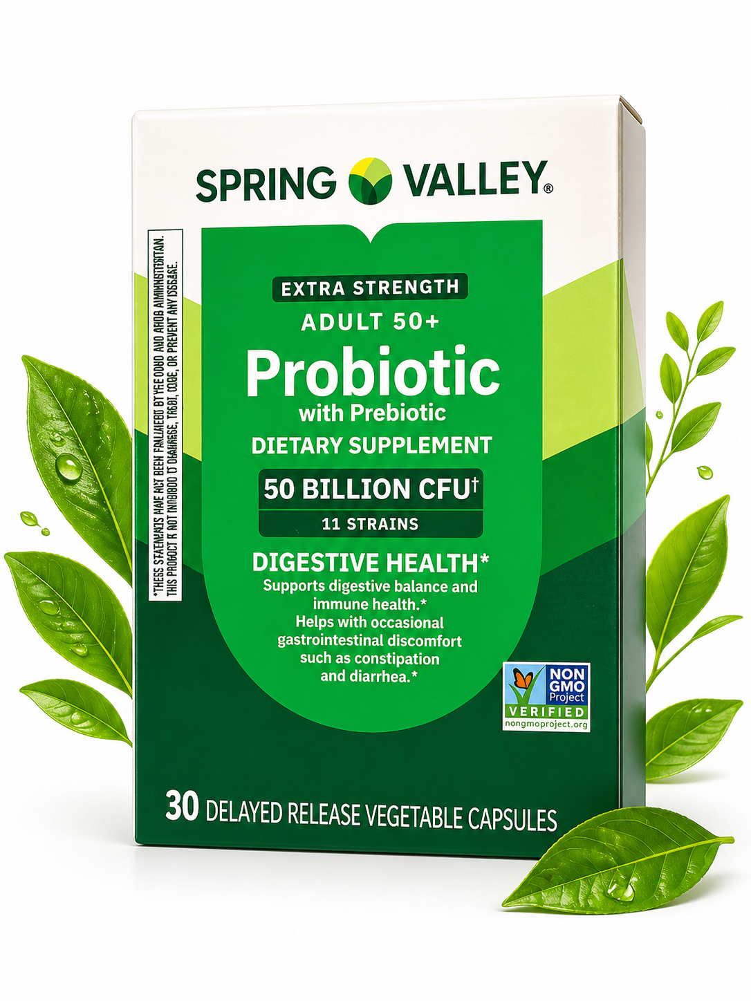 Spring Valley - Probiotic with Prebiotic - Adult 50+ Extra Strength 50 Billion CFU, 30 cápsulas