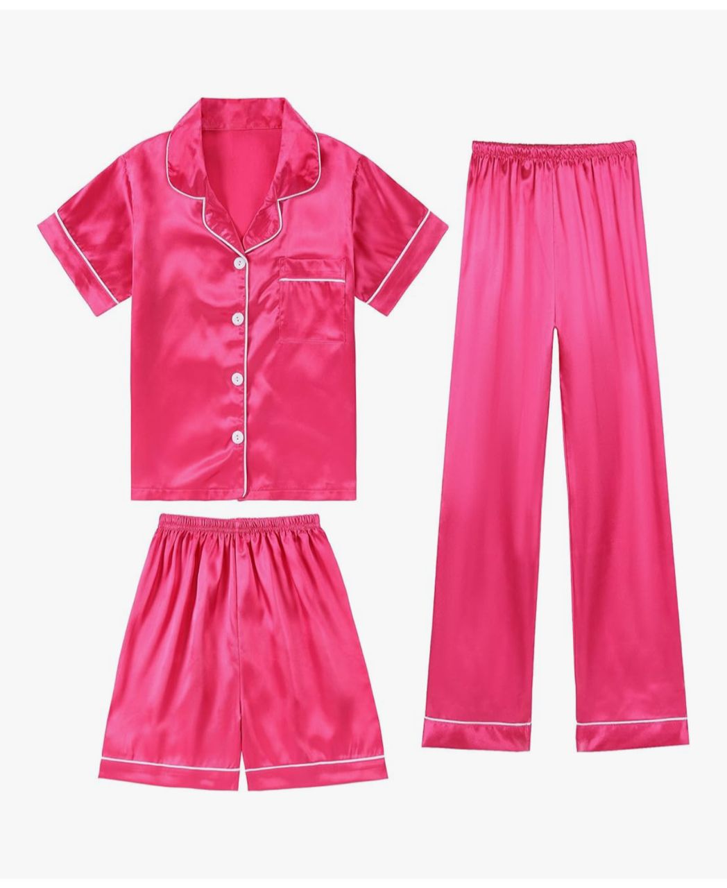 Conjunto de Pijama Satín 3 Piezas - Rosa Fucsia