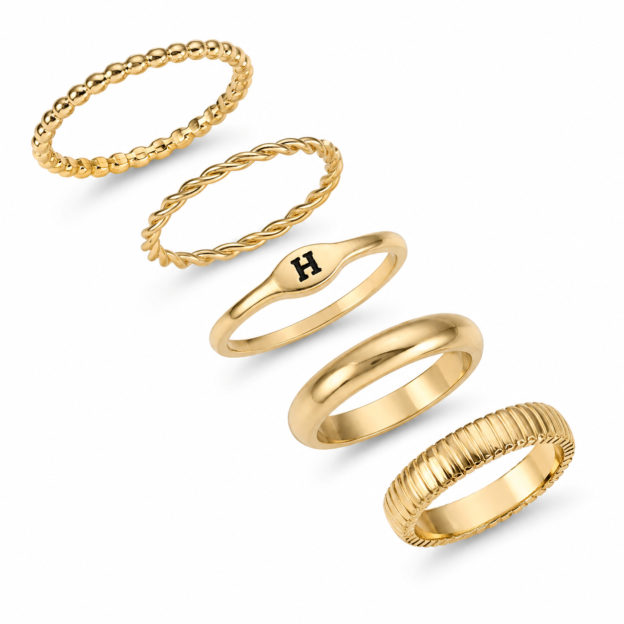 Time and Tru - Juego de Anillos en Tono Dorado - Inicial H (Home)