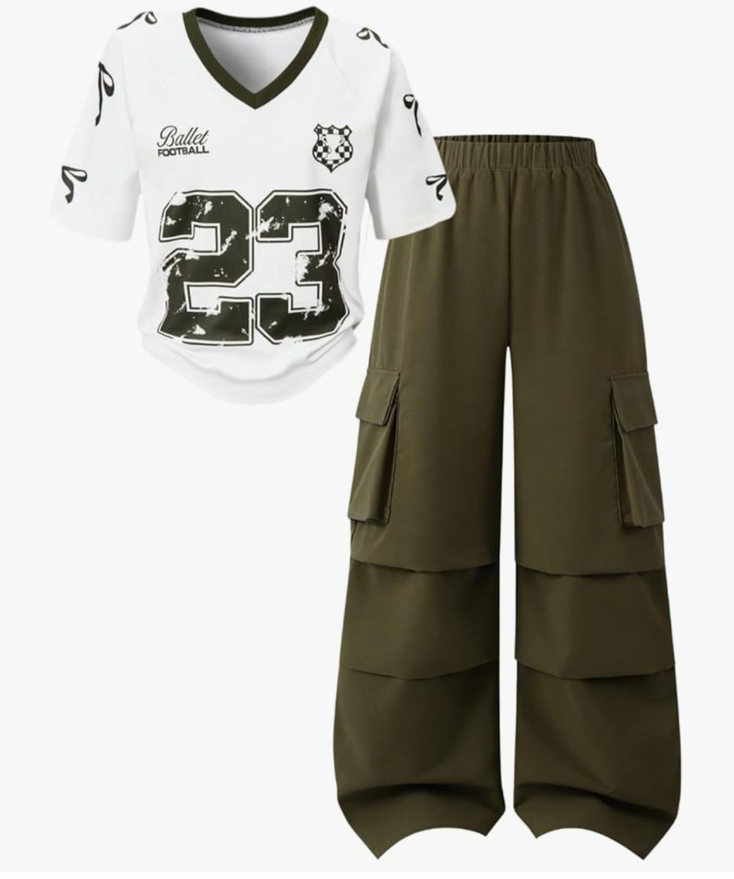 Conjunto Camiseta Football 23 y Pantalón Cargo - Blanco/Verde Oliva