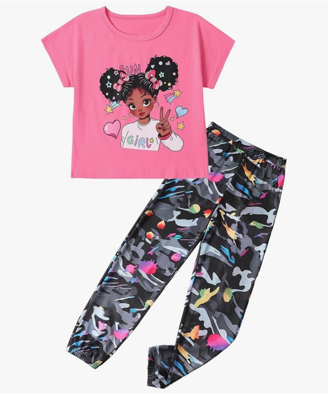 mksodop - Conjunto infantil camiseta y jogger - Rosa con camuflaje multicolor