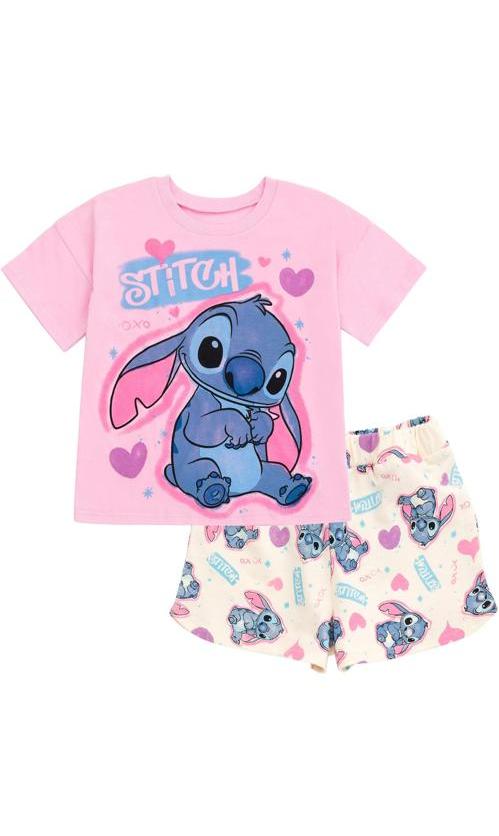 Disney Stitch - Conjunto de pijama infantil - Rosa con shorts estampados