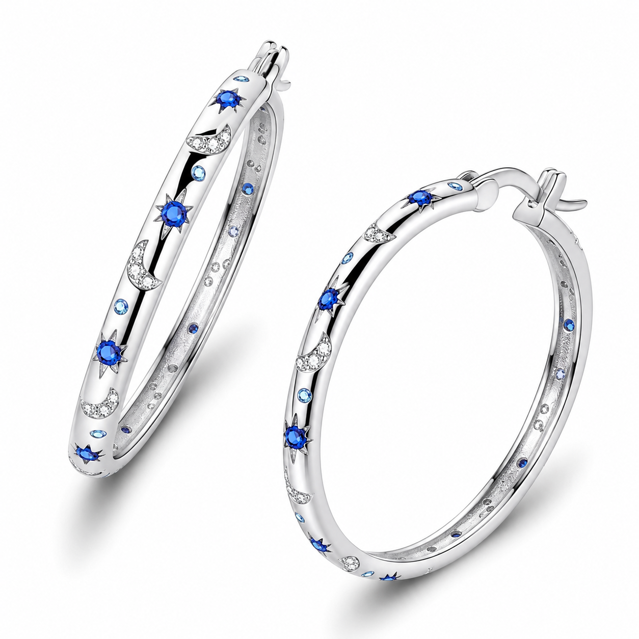 MULA - Zarcillos de Aro de Plata Esterlina 925 Europea Original - Noche Estrellada Zirconia 5A