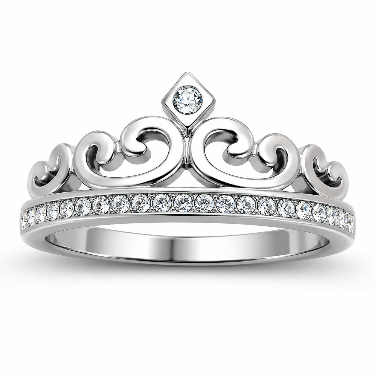 Marimor Jewerly - Anillo de Acero Inoxidable Plateado  - Corona con Cristales de Princesa - Talla 8