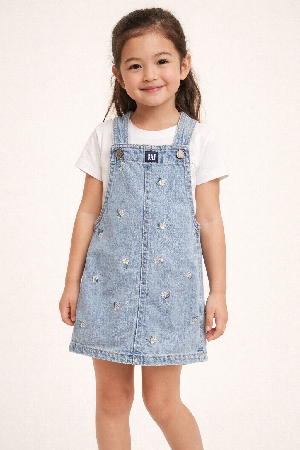 Vestido Infantil Denim Bordado Floral  tallas de 4,6,8,10