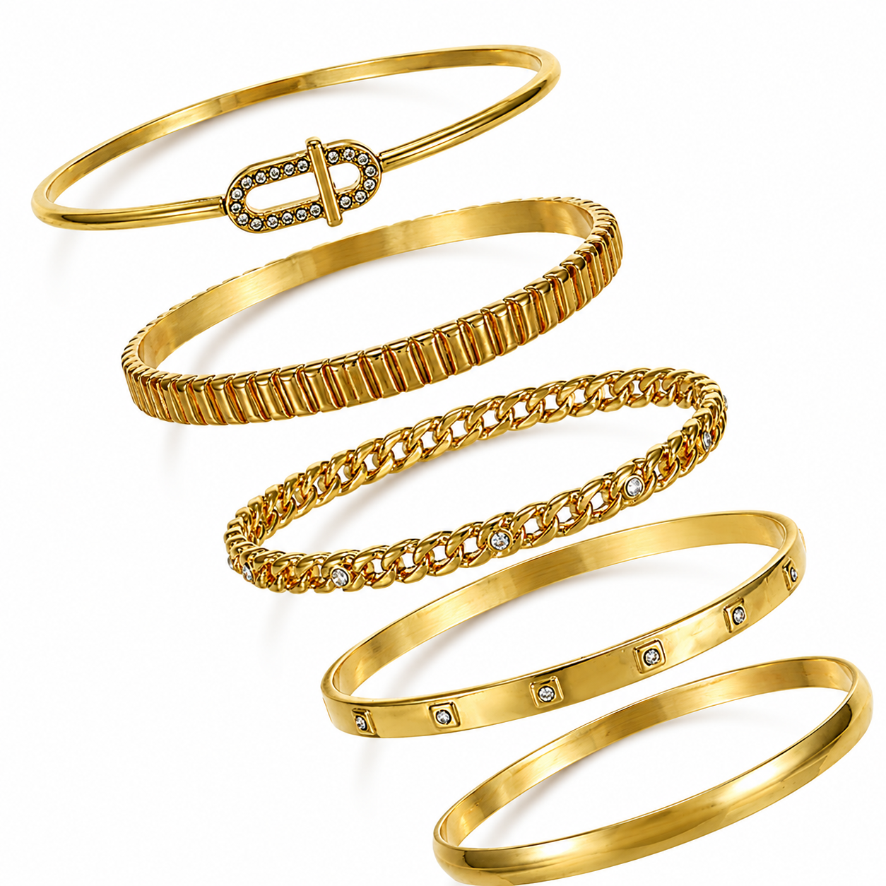 Time and Tru - Juego de 5 Pulseras Tipo Brazalete - Doradas