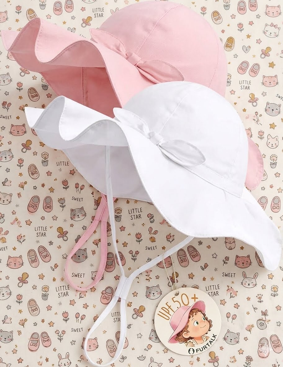 Furtalk - Sombrero de sol para bebé UPF 50+ - Blanco/Rosa