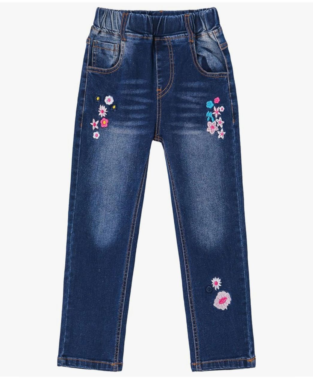 Jeans infantil bordado floral - Azul oscuro