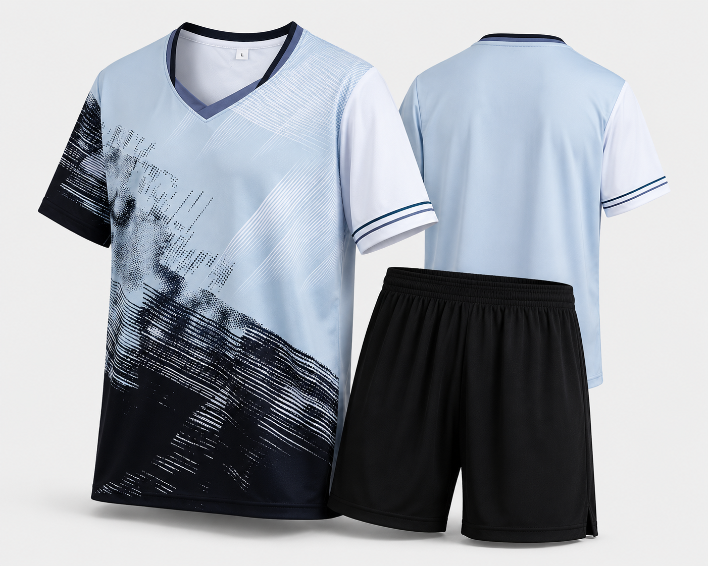 Conjunto deportivo camiseta y short - Celeste/Negro