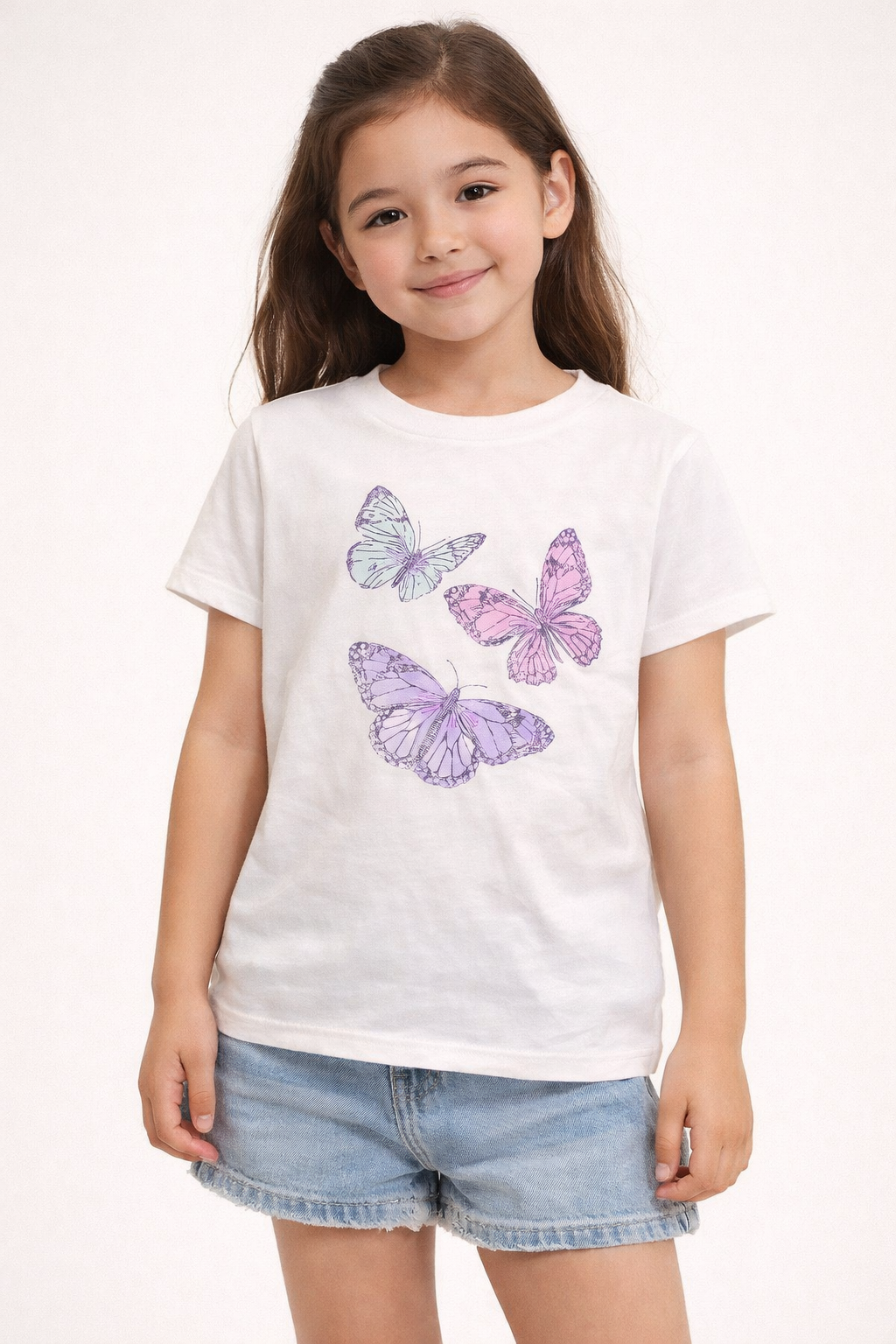 Camiseta Infantil Blanca con Mariposas tallas  ,6,8,10