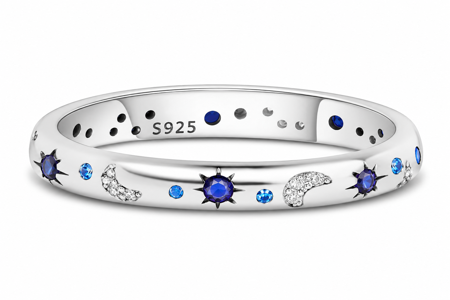 MULA - Anillo de Plata Esterlina 925 - plateado - Noche Estrellada/Luna