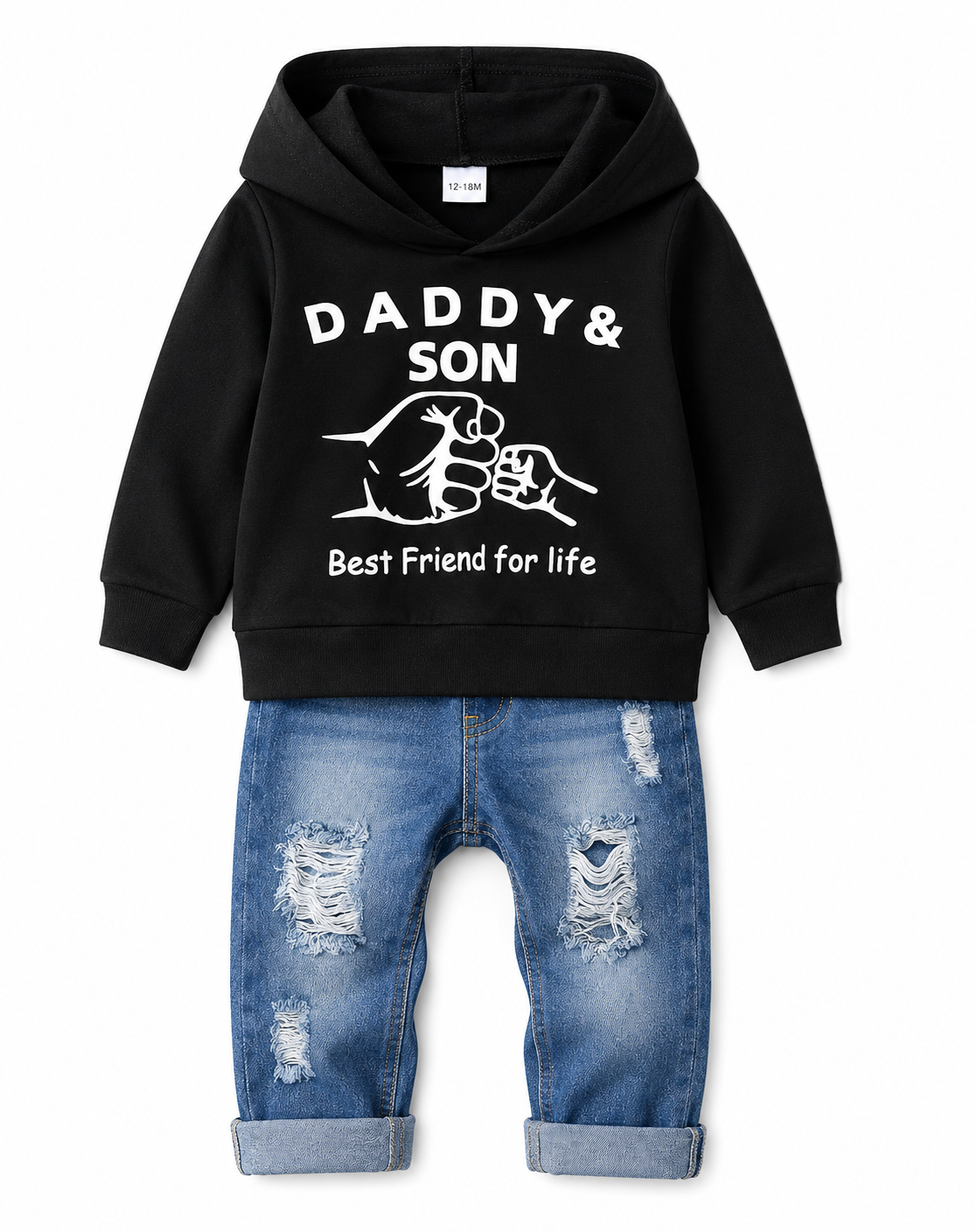 WESIDOM - Conjunto de ropa para niño, manga larga con capucha y jeans - Negro