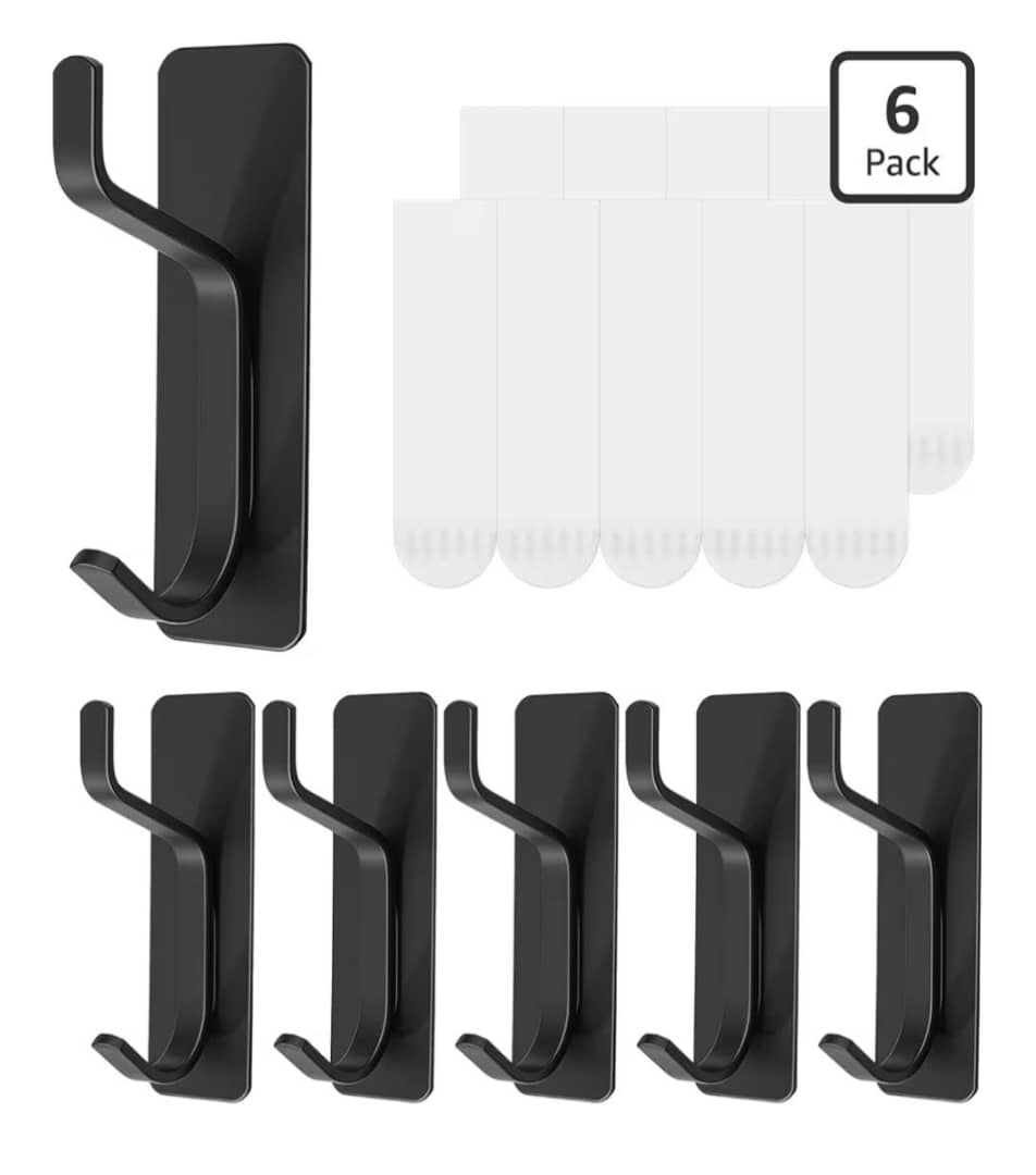 Ganchos adhesivos de pared - Negro 6 unidades